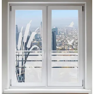 INDIGOS UG Fensterfolie Sichtschutzfolie Sonnenschutz Kranich Zugvögel Schilf satiniert 50 cm x 50 cm