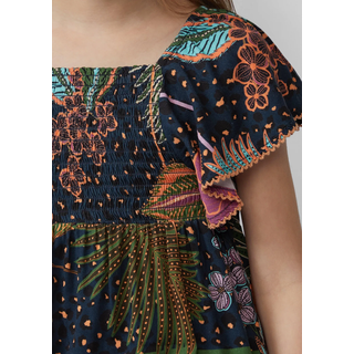 Gemusterte Bluse aus satinierter Viskose mit Smok-Detail - blau|mehrfarbig - 92/98