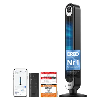 DREO Smart Turmventilator Silber Schwarz