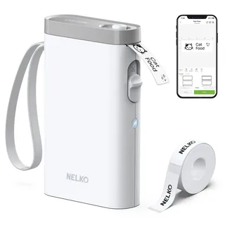 nelko Etikettendrucker, Bluetooth P21 Selbstklebendes Etikettiergerät Tragbarer beschriftungsgerät selbstklebend Labeldrucker, Kabelloser, Mini Label Printer mit iOS Android,Für Zuhause, Weiß