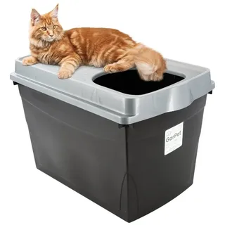 GarPet Hop In Katzenklo Katzentoilette Top Entry Jump-In XXL Haubentoilette Groß Katzen WC Klo schwarz