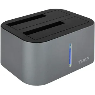 TooQ TQDS-805G – Dockingstation mit Dual-SATA-Schacht für 2,5-Zoll- und 3,5-Zoll-Laufwerke, USB 3.0 / USB 3.1 Gen1, kompatibel mit USB 2.0, Offline-Clone-Funktion, Grau