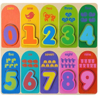 Jacootoys Zahlen Puzzle Holz Einlegepuzzle Grosse Bunte Nummern 0-9 Montessori Vorschule Lernen Spielzeug ab 1 Jahr Kinder Kleinkinder