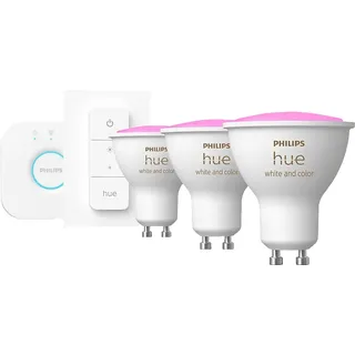 Philips Hue White & Col. Amb. GU10 Dreierpack inkl. Dimmschalter Starter Set Mehrfarbig