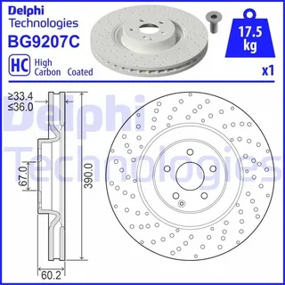 Delphi Bremsscheibe DELPHI BG9207C vorne, belüftet, hochkarbonisiert, 1 Stück