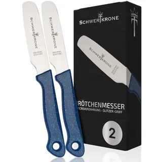 Schwertkrone® Brötchenmesser 2er Set [MADE IN GERMANY] - Frühstücksmesser Gezahnt - Buttermesser Edelstahl - Tafelmesser - Brotzeitmesser - Schneidemesser - Bread Knife - Brotmesser Klein