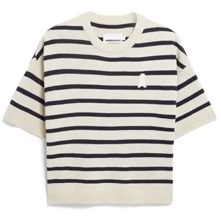 Armedangels Damen Strickshirt aus Leinen-Mix LIZAA LINO Stripes Relaxed Fit Raw White-Night Sky - S