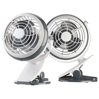 Sichler Haushaltsgeräte 2er-Set Mobile Ventilatoren mit Klemme, USB- & Batterie-Betrieb, 3 W