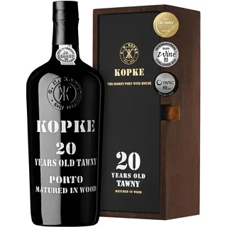 Kopke Tawny Portwein 20 Jahre alt - Exquisit im Holzfass Gereifter Portwein rot | Preisgekrönter Dessertwein | Elegante Flasche mit 0,75l, 20% Vol. in Geschenkkarton aus Holz