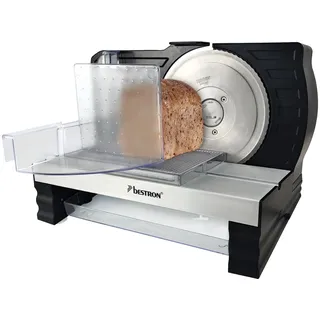 Bestron Brotschneidemaschine, mit RSG-Edelstahlklinge – Made in Germany, stufenlose Schnittstärkeneinstellung 0-20mm, Allesschneider mit Wechseltaste für Automatik- und Manuell-Betrieb, Farbe: Schwarz