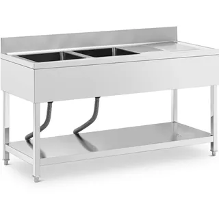 Royal Catering Spültisch - 2 Becken - Edelstahl - 160 x 60 x 97 cm -