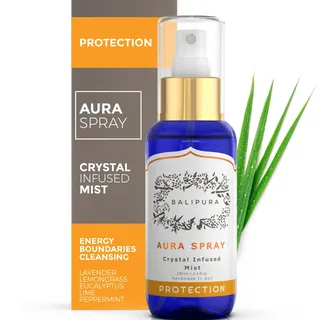 BALIPURA - Heilkristalle Aurische Mischungen aus ätherischen Ölen aus Lavendel und Zitronengras, schwarzem Turmalin, Rauchquarz und Citrin."Protection" Aura Mist Handgefertigt in Bali, 100ml