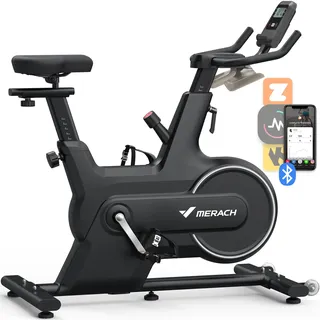 Merach Indoor Cycling Bike, Heimtrainer für Zuhause mit magnetischem Widerstand, Bluetooth-Ergometer mit Bluetooth-Verbindung, Komfort-Sitzkissen, 127KG Belastbar