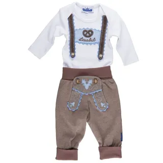 P.Eisenherz Body & Hose Trachten Set für Lausbuben im Geschenkkarton (2-tlg) Body mit appliziertem Hosenträger und Jogginghose im Lederhosen Look 80