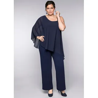 sheego Jumpsuit SHEEGO, Damen, Gr. 52, Normalgrößen, blau (marine), 95% Polyester, 5% Elasthan, lang, Overalls