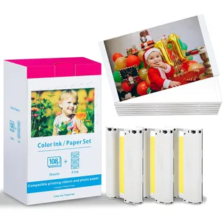 Ersatz für Canon Selphy CP1300 CP1500 KP-108IN Fotopapier 3115B001(AA) kompatibel für Canon Selphy CP1200 CP1000 CP800 CP810 CP910, 108 Blatt FotoPapier (100 x 148 mm) + 3 Patrone Set