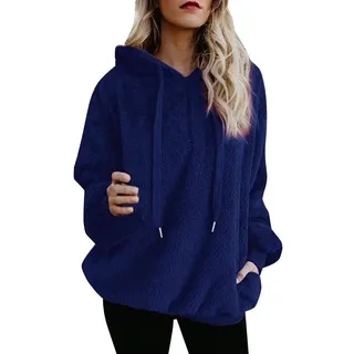 Damen Kapuzenpullover Teddy-Fleece Hoodie Herbst Winter Mode Flauschig Oberteil Langarmshirt Sweatshirt Tops mit Kapuze Oversize Mantel