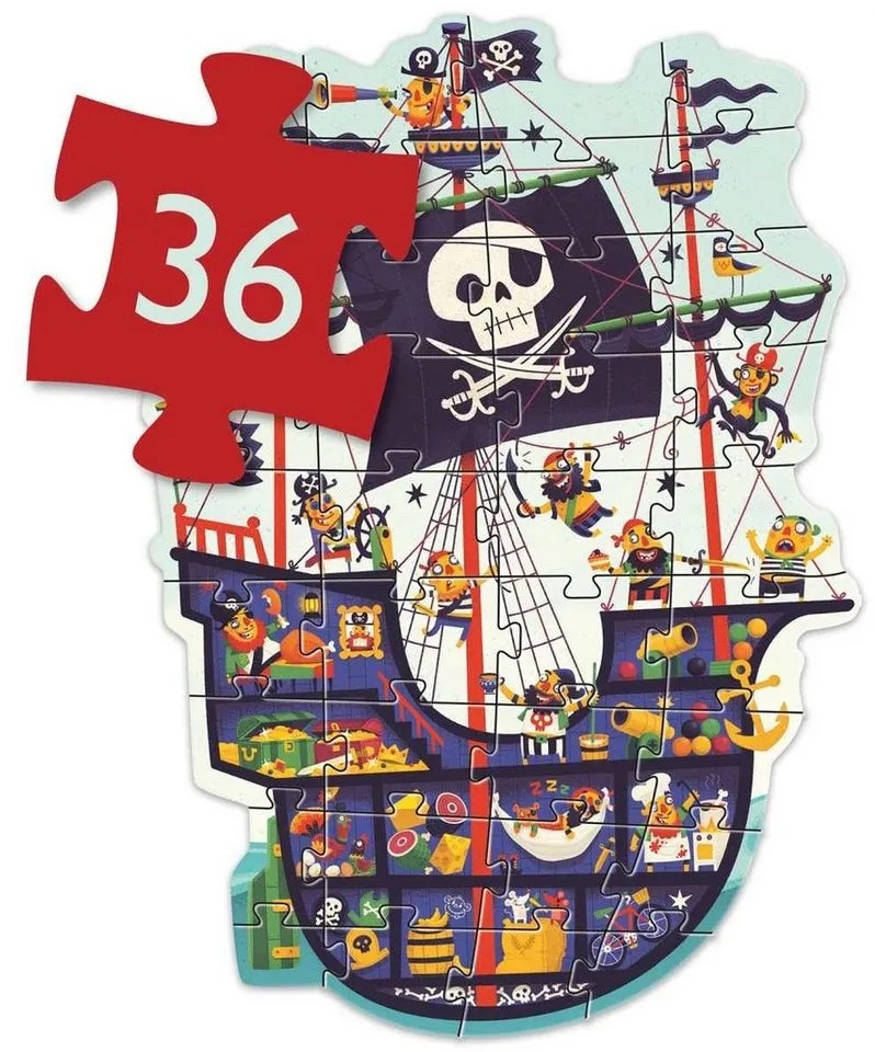 DJECO Konturenpuzzle Puzzle: Das Piratenschiff 36 Teile 90 cm lang, 36 Puzzleteile