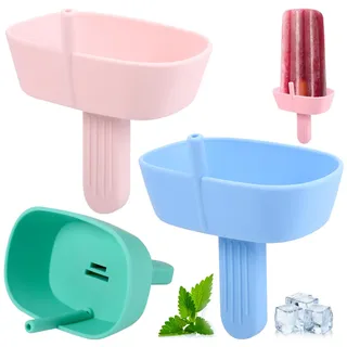 Hejo 4 Stück Tropffrei Eis am Stiel-Halter für Kinder, Silikon Eishalterung für Kinder, Wiederverwendbarer Eis Halter mit Strohhalm, Eis Tropfschutz für Jungen&Mädchen (Rose, Hellrosa, Grün, Blau)