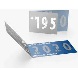 wirmachendeinekarte.de Runder Geburtstag Einladungskarten - Zeitsprung Einladung für 70 Jahre Feier Blau-Grau (10)