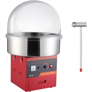 Vevor Elektrische Zuckerwattemaschine, 1000 W Zuckerwattegeräte, Kommerzielle Zuckerwattemaschine mit Abdeckung, Edelstahlschüssel, Zuckerschaufel, Schublade, Perfekt für Familienfeiern, Rot