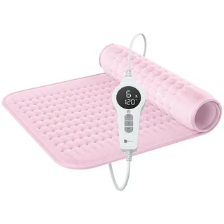 BR Bringer Infrarot Heizkissen mit Abschaltautomatik - Wärmekissen mit Tiefenwärme - 6 Heizstufen (25-60°C), Überhitzungsschutz, Waschbar, LED Display, Extra weiches Flanell (Rosa, 70 x 40 cm)