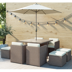 GRADE A1 - Brown Rattan 10 Piece Garden Furniture Set - Dining Cube - Cream Parasol Included