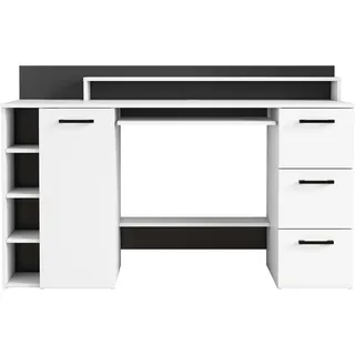 OTTO home Schreibtisch OTTO HOME "Moid", weiß (weiß, weiß, weiß), B:140cm H:74cm T:55cm, Tische, Schreibtisch, mit Schubladen, Tastaturauszug und Monitorablage, Breite 140 cm