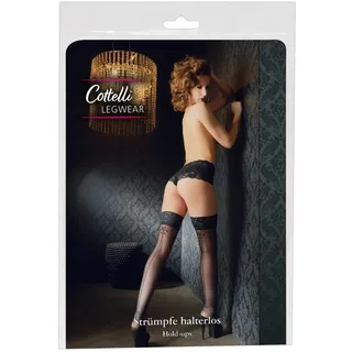 Cottelli LEGWEAR Halterlose Strümpfe mit Lilien-Ziernaht, schwarz, 3