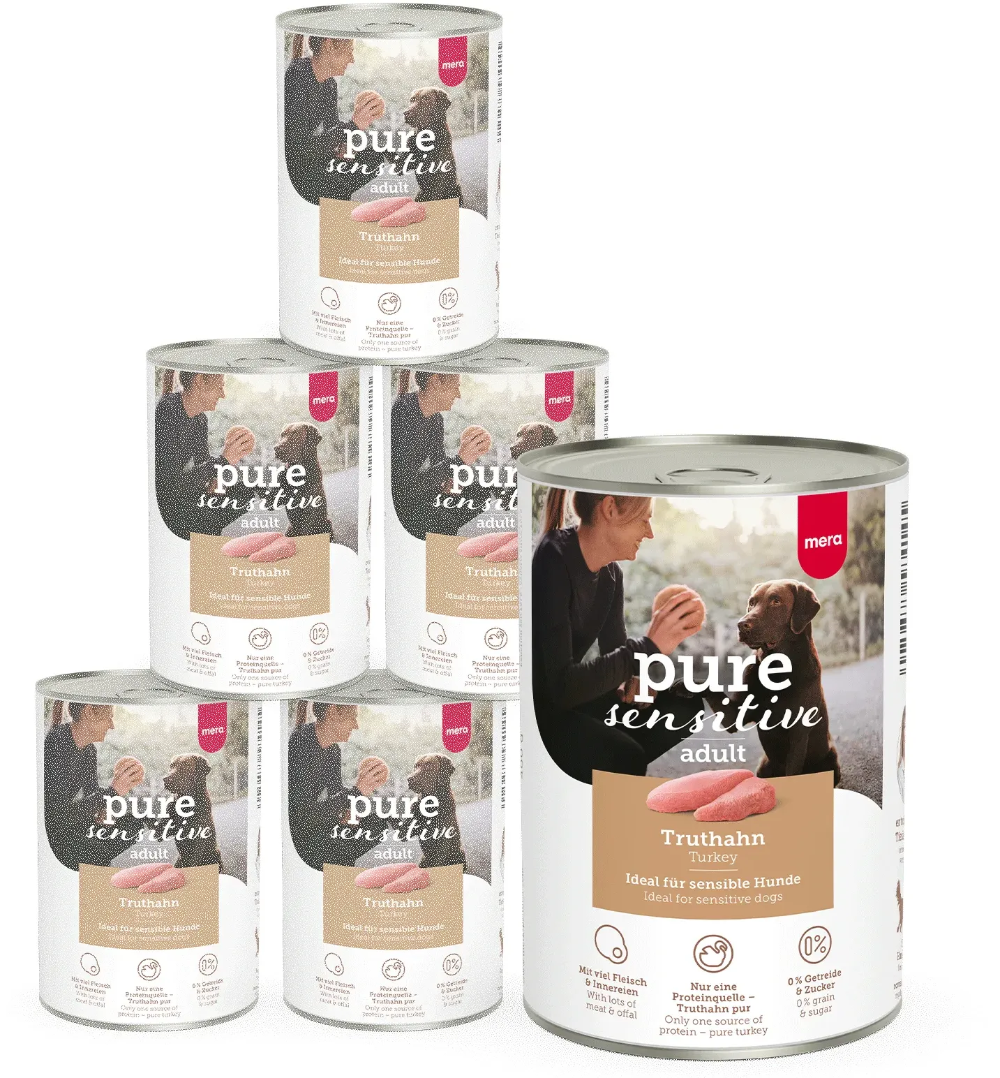 mera pure sensitive Truthahn Nassfutter für Hunde | Besonders für sensible Hunde geeignet | Hundefutter | Ohne Getreide 6 x 400g
