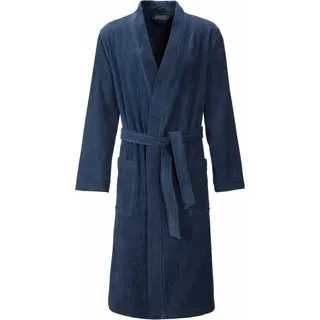Egeria Herrenbademantel Adam, ideal für Sauna & Spa, Hotelbademantel, Morgenmantel, Langform, Velours, Kimono-Kragen, Gürtel, Velours, Kimonoform blau S | 120 cm