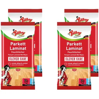 Poliboy - Parkett & Laminat Feuchttücher - gründliche, schnelle Reinigung speziell für Parkett- und Laminatböden - 4er Pack - 4x15 Tücher - Made in Germany