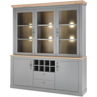 furn.design Buffet grau Eiche Artisan, Metall, Nachbildung,Eiche, Uni, Holz Optik, 8 Fächer, 2 Schubladen, Sockel, 183x206x44 cm, Küchen, Küchenmöbel, Buffetschränke