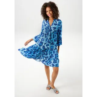 Aniston CASUAL Tunikakleid, mit farbenfrohen, graphischen Blüten bedruckt, Gr. 42 - N-Gr, türkis-marine-blau, , 42590242-42 N-Gr