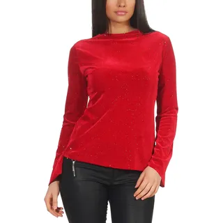 StyleLightOne Damen Dünner Glitzer-Pullover Sweatshirt Langarm Shirt Schlag-Ärmel Stretch Clubwear Party, Rot S - S