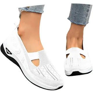 Orthopädische Schuhe Damen Sneaker, Schuhe ohne Schnürung für Handsfree Cushion Slip On rutschfeste Walkingschuhe Turnschuhe Leicht Bequeme Erhöhte Füße Sommer Gesundheitsschuhe Barfußschuhe Leichte - 38.5 EU