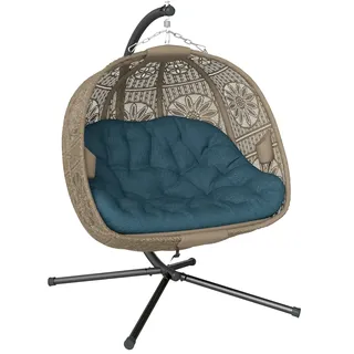 Outsunny Hängesessel oval Sand/Schwarz 2-Sitzer mit Gestell