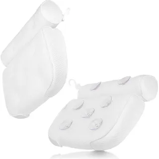 BigDean Badewannenkissen atmungsaktiv 4D Wannenkissen Badekissen mit 7 starken rutschfesten Saugnäpfen + Wandhaken antibakterielles Nackenkissen – Weiß