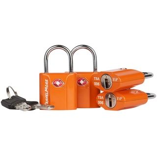 TSA-Schlösser mit Schlüssel | TSA-Kofferschloss mit Schlüssel | Gepäckschlösser für Flugreisen | Schlösser für Koffer, Rucksäcke, Gepäck, Schließfächer | 4er-Pack, Orange