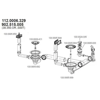 Franke Ab- / Überlaufgarnitur 3 1/2 Zoll für Spüle Active Kitchen 654 / AKX 654 mit Integralablauf / Ersatzteil / Ablaufverbindung