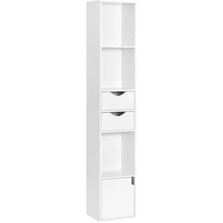 Woltu Bücherregal Bücherschrank, Standregal mit Schubladen, Regal mit Tür, Büroregal, Aufbewahrungsregal für Wohnzimmer Schalfzimmer, Weiß, 30 x 158 x 24