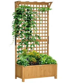 Outsunny Hochbeet Pflanzkasten mit Rankgitter, Spalier Pflanzkübel Blumenkasten Holz, Gartenspalier 90 x 45 x 183cm für Garten Balkon Terrasse, Blumenkübel
