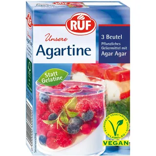 RUF Agartine Pulver, pflanzliches Geliermittel mit Agar-Agar, Ersatz für tierische Gelatine, für Desserts und Torten, glutenfrei und vegan, 3 x 10g