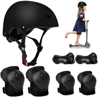 Riisoyu Knieschoner Kinder Set, Schützer Inliner Kinder Protektoren Set Schoner Knieschützer Inliner Kinder Schutzausrüstung Fahrradhelm Kinder Schonerset Fahrrad Skateboard Scooter Motorrad, Schwarz