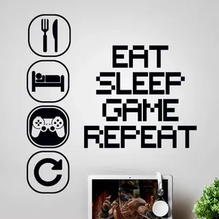 Wandsticker Kunst Gaming Jungen Schlafzimmer Aufkleber Eat Sleep Game Repeat Zimmer Zubehör Junge Dekor Gamer Aufkleber Poster Kind Decals Schlafzimmer Kinder Graffiti Tapete Vinyl Poster Teenage
