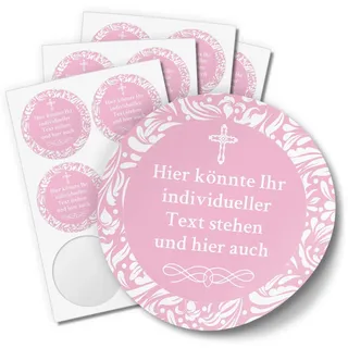 24 PERSONALISIERTE runde Etiketten mit Motiv: ROSA für Mädchen - Ihre Aufkleber online selbst gestalten, ganz individuell für Taufe, Konfirmation oder Kommunion