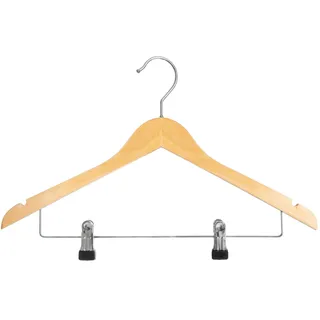 Dila GmbH Holzbügel mit Klammersteg | Kleiderbügel Hosenbügel Rockbügel Holzbügel Garderobenbügel Ladenausstattung | 44,5 cm, Buche, lackiert, verschiebbare Klammern (25 Stück)