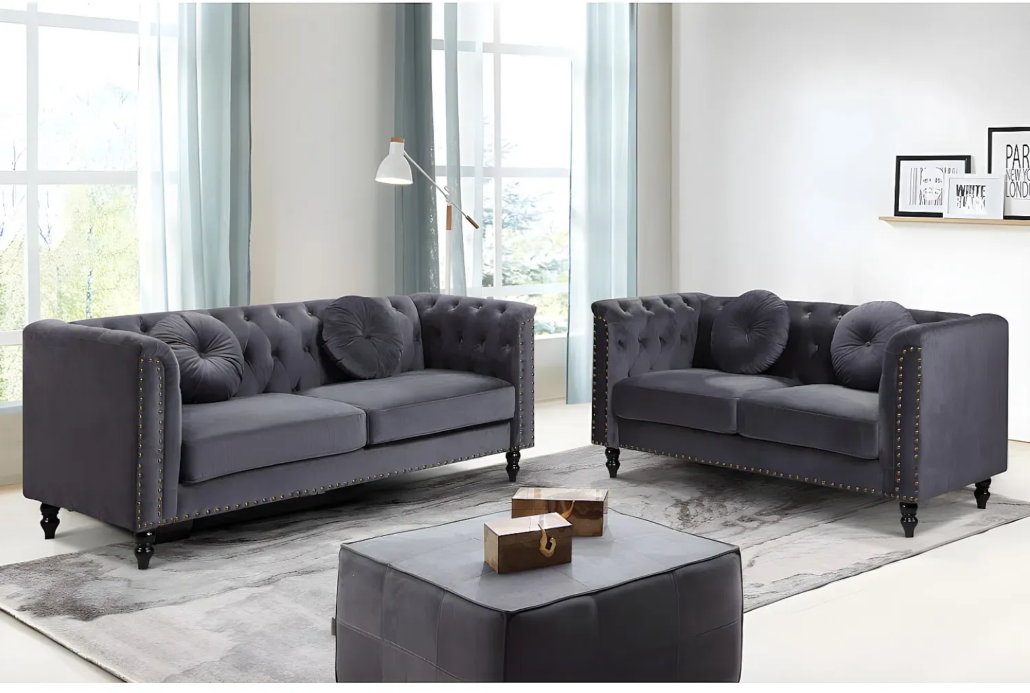 Couchgarnitur 3+2 - Samt - Anthrazit - TURNER
