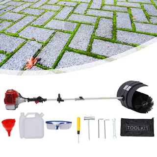 Benzin Motorbesen Besen Schneefr, 1700W/2.3PS 52CC 2 Takt Handheld Benzin Motorbesen Kehrmaschine Schneeräumer Sweeper Straße Fegen Tool