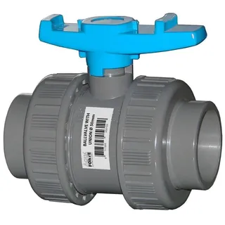 AquaForte PVC Kugelhahn mit beidseitigen Überwurf "Econo-Line", Klebeanschluß für Ø 50 mm (Außendurchmesser) Rohre